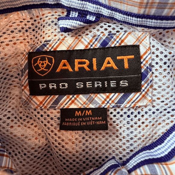Ariat Men's Pro Series Plaid Short Sleeve Button Up Shirt Orange Blue Sz Medium - Picture 3 of 9